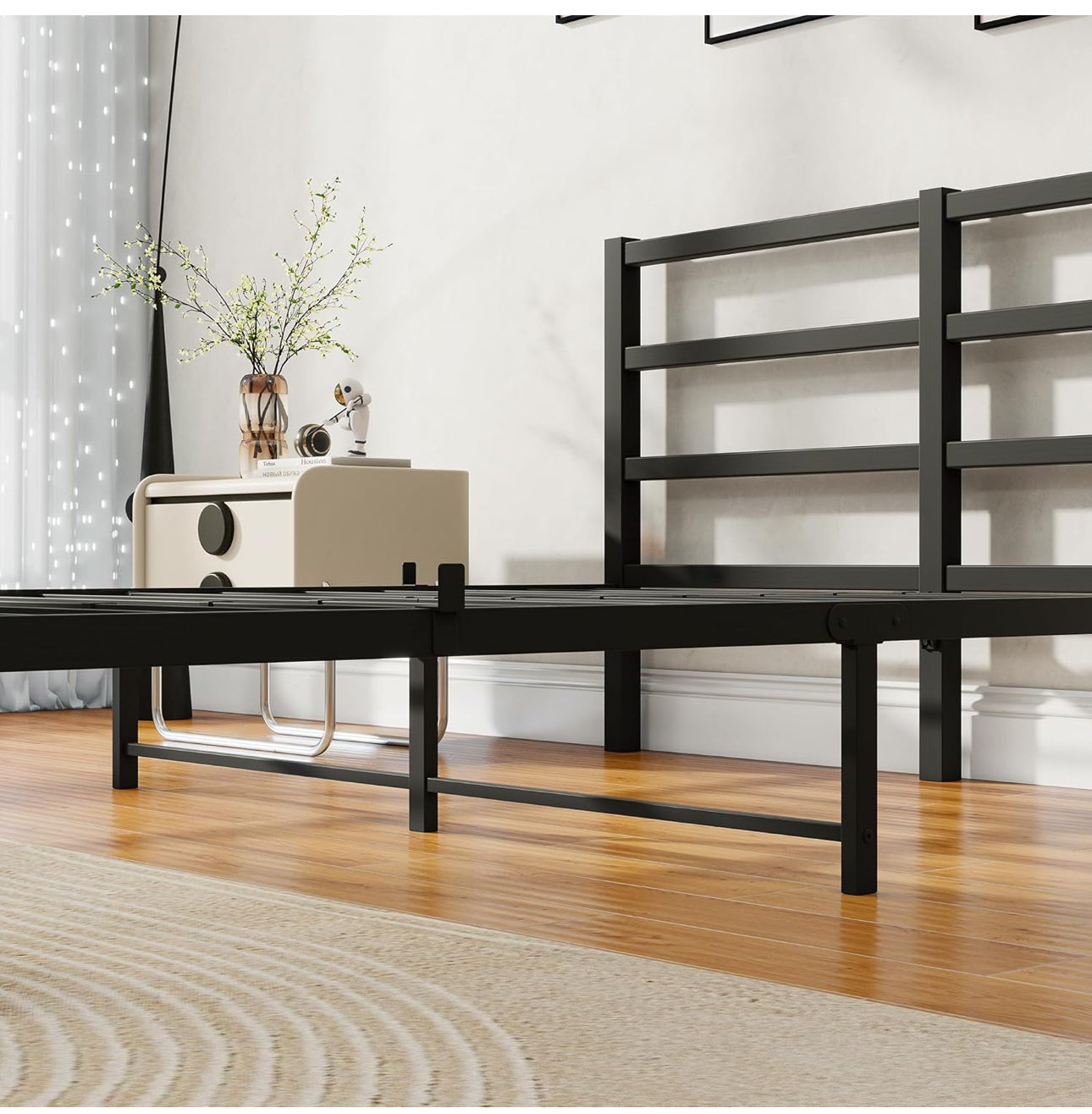 King Bed Frame with Headboard Metal Platform Heavy Duty Steel Support