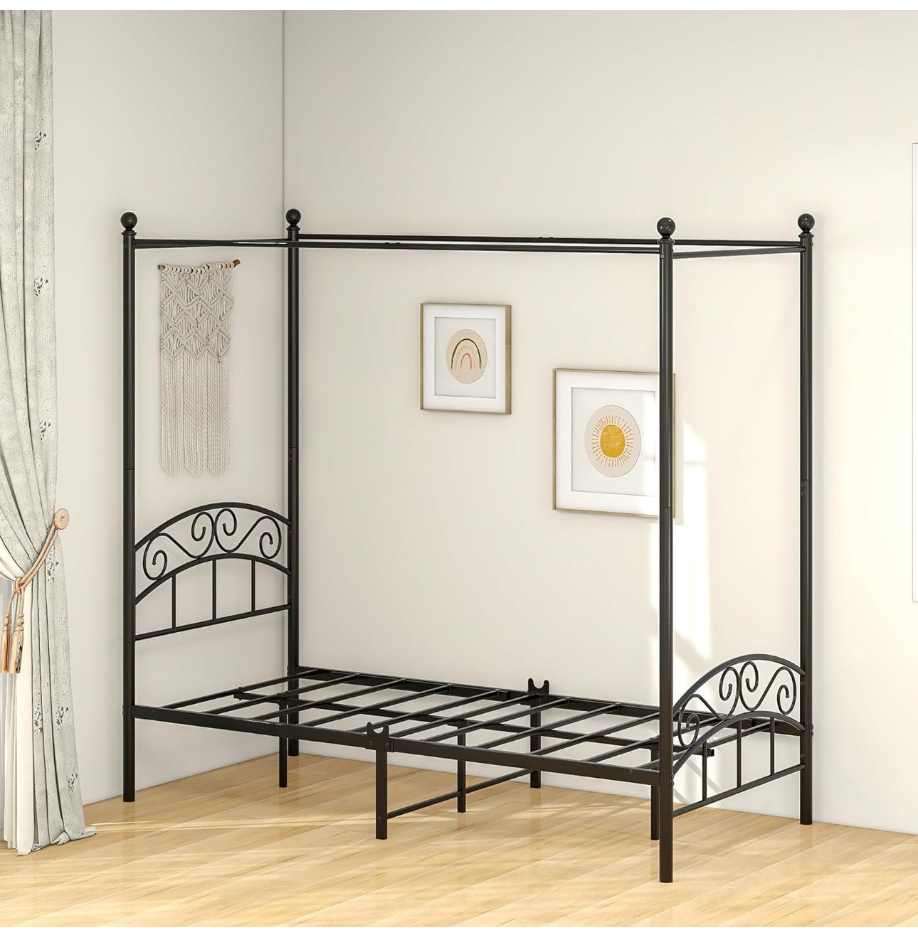 Canopy Bed Frame 3ft Single Size with Ornate European Style