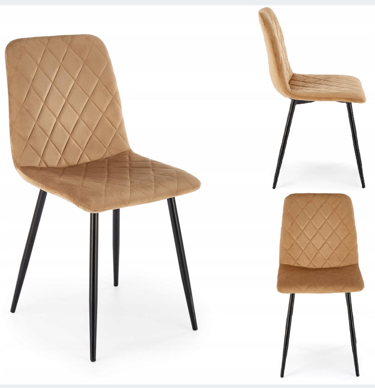 4 Upholstered Chair Velour Metal Beige Black