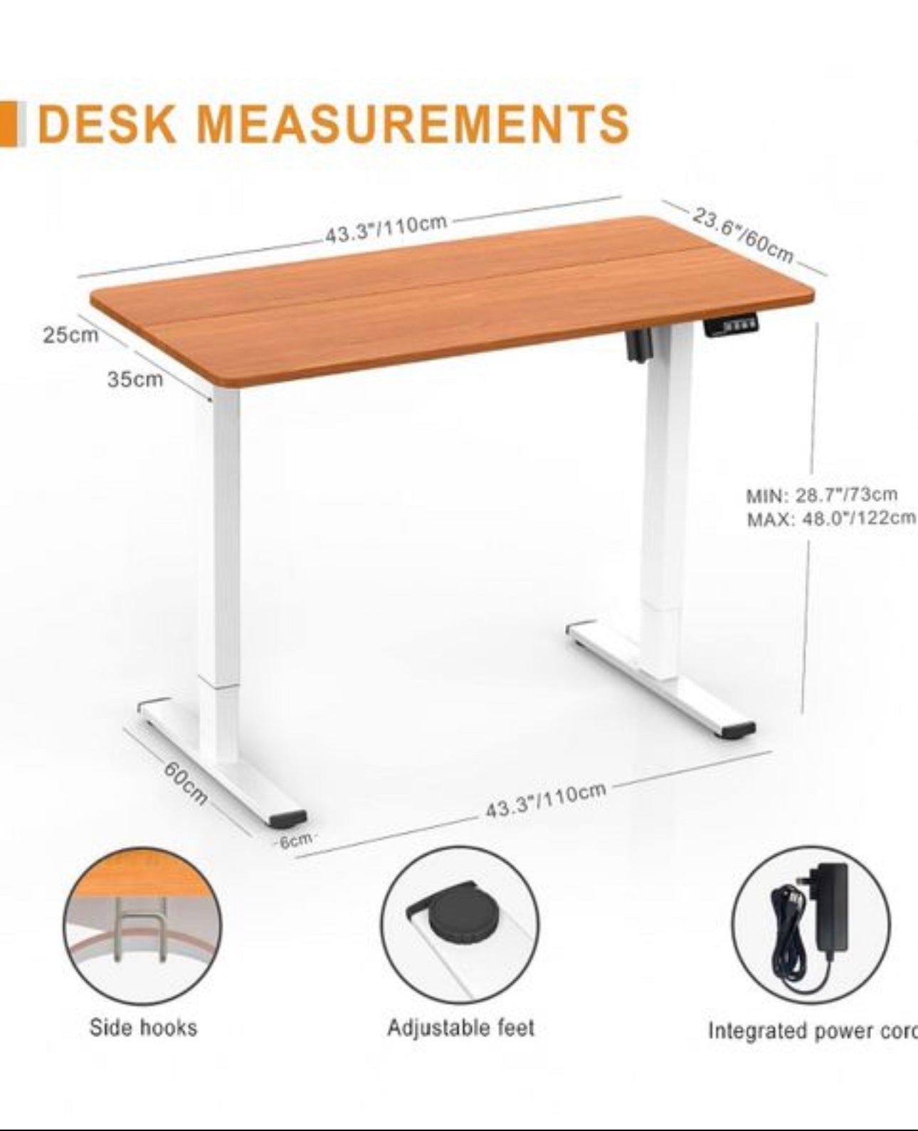 Electric Height Adjustable Standing Desk 110x60cm