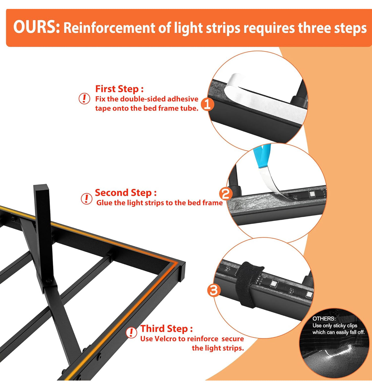 Double Floating Bed Frame with LED Lights and Charging Station