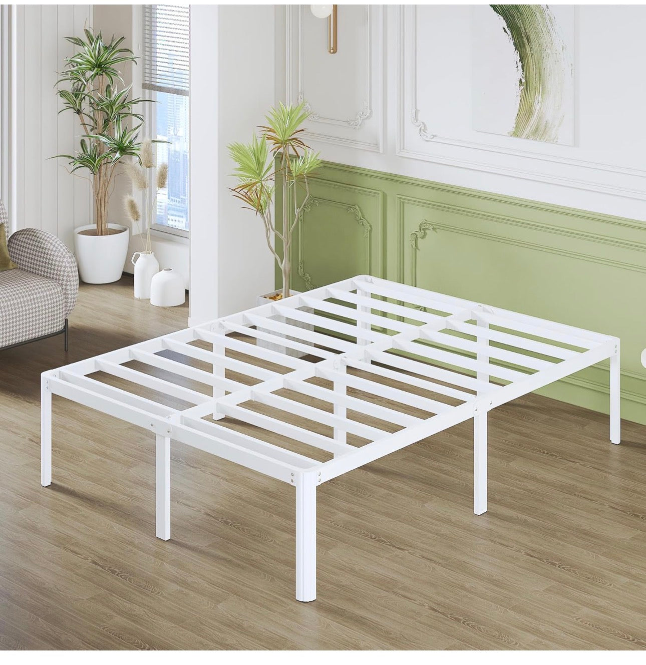41 cm King Size Bed Frame with Rounded Corner Legs, 5ft Metal Platform Bed Frames King Size with Storage Space Underneath, No Noise, Easy Assembly, White