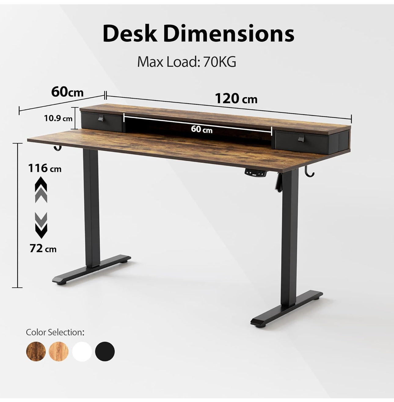 Electric Adjustable Height Desk with 2 Drawers