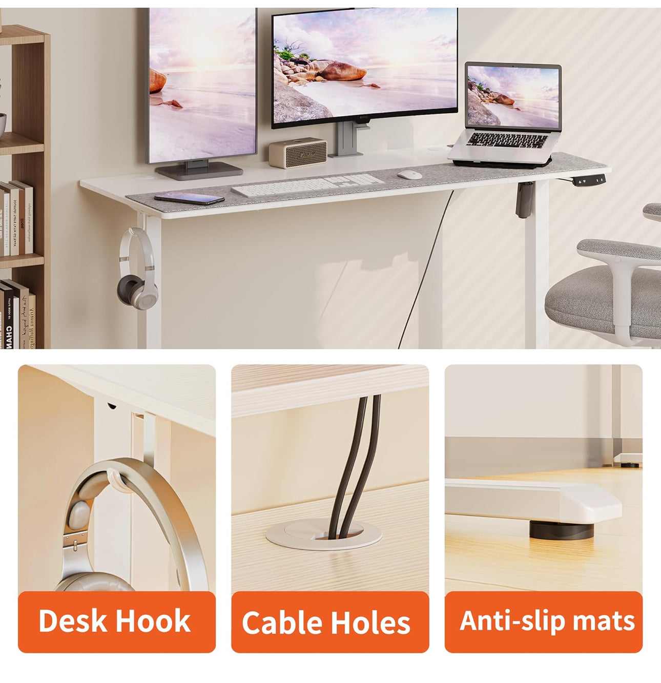 Height-Adjustable Desk, Memory Height, Standing Desk, with Outlets and USB & Tpye-C