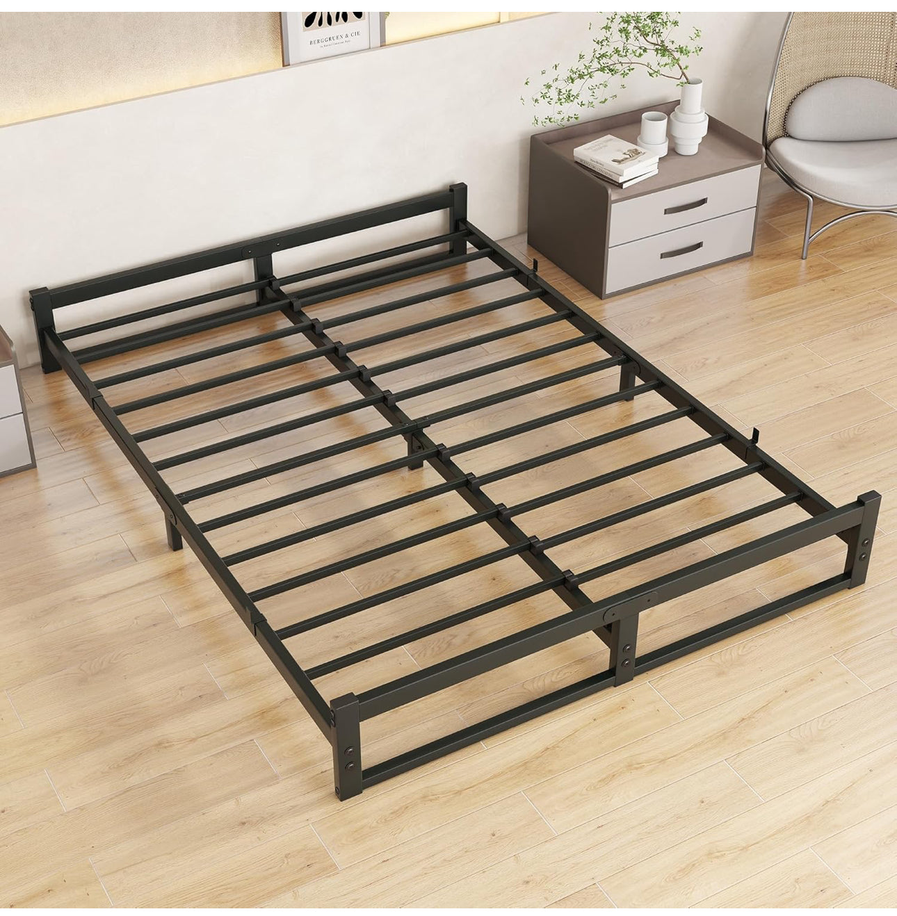 King Size Bed Frame,5ft Floor Bed Frame King Size Bed Base with Steel Slats