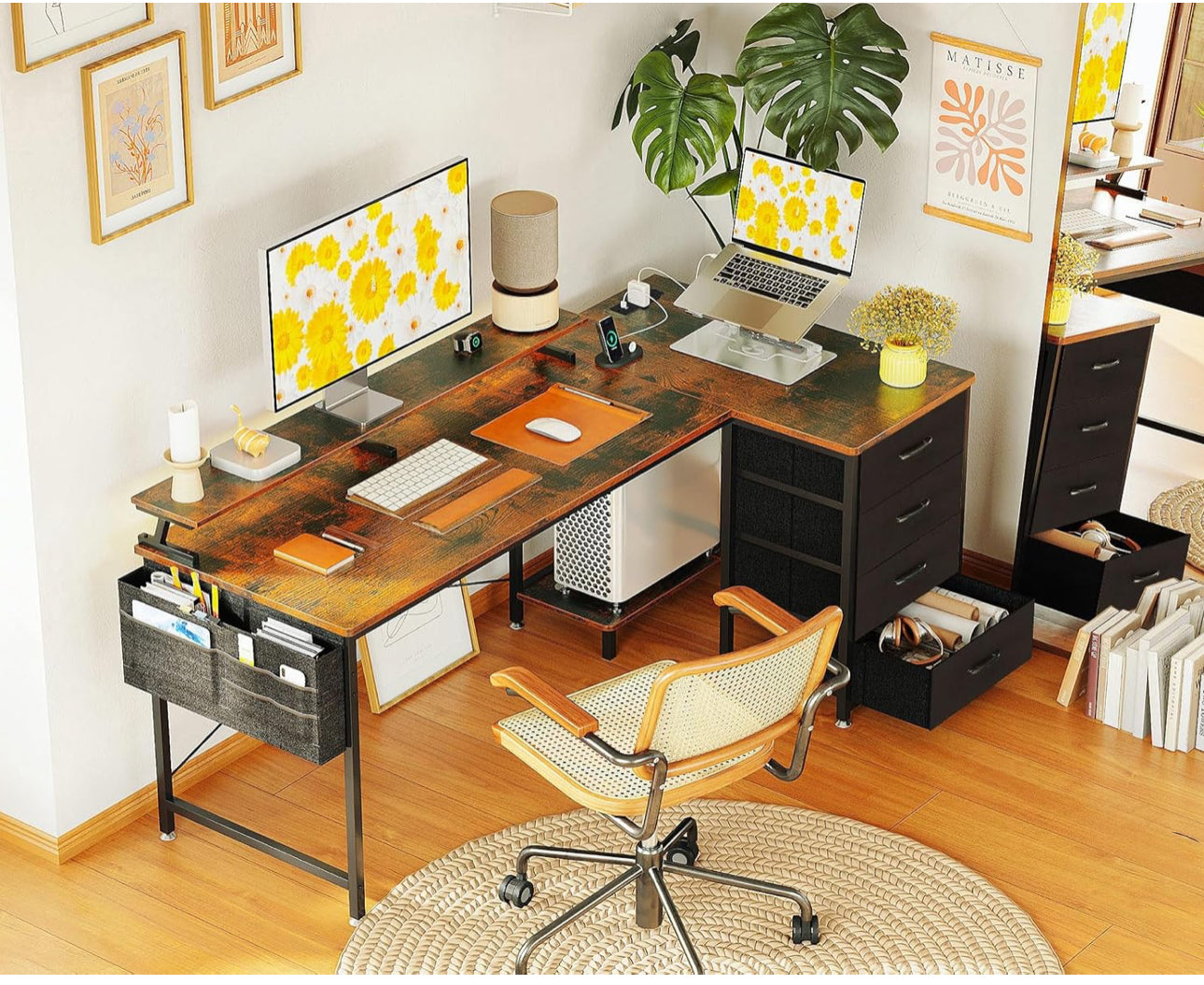 Corner Desk with Drawers, L Shaped Computer Desk 1