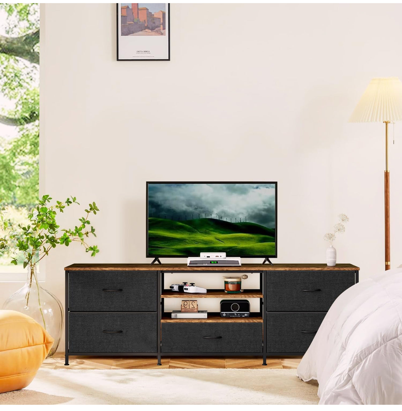TV Stand Cabinet, TV Unit TV Console Table with 5 Drawers Storage