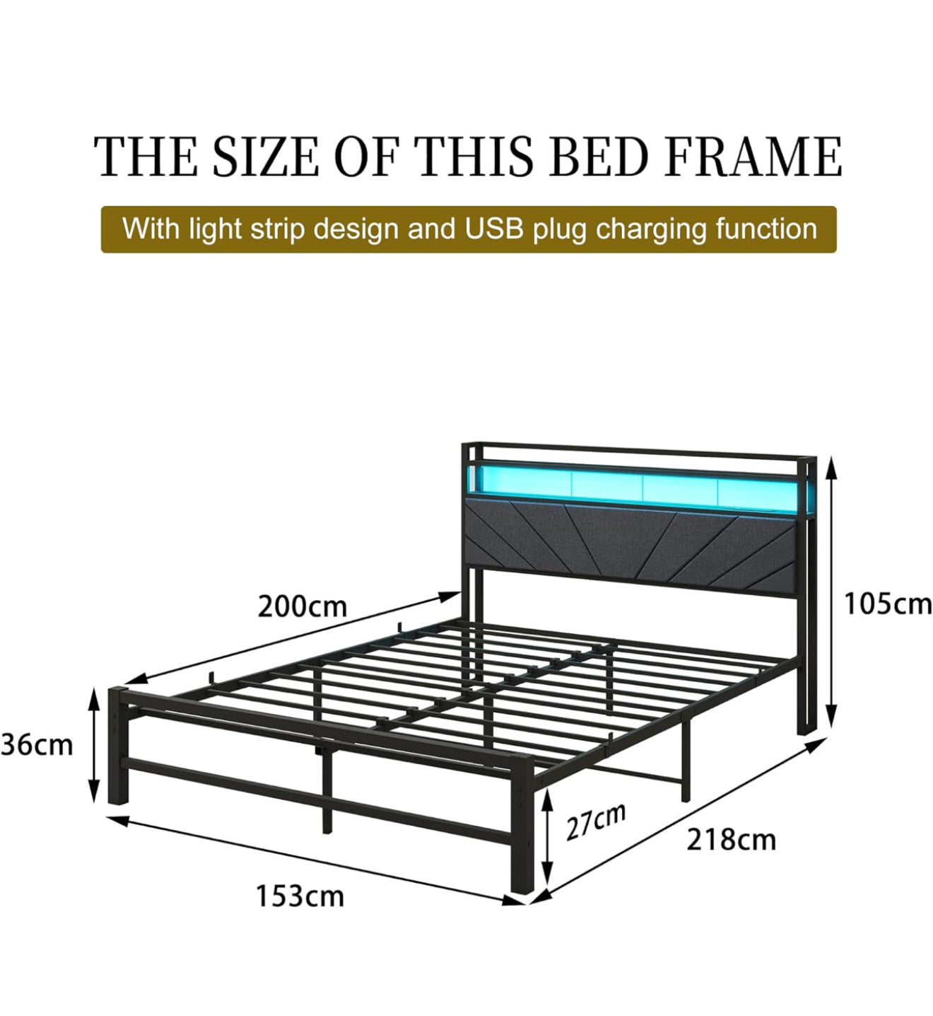 King Size Bed Frame with LED Lights Storage