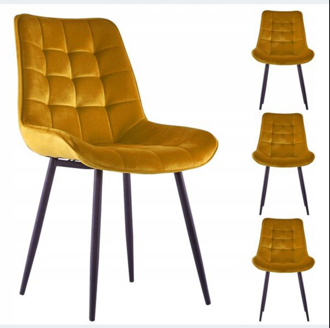 Set Of 4 Velvet Mustard Upholstered Chairs