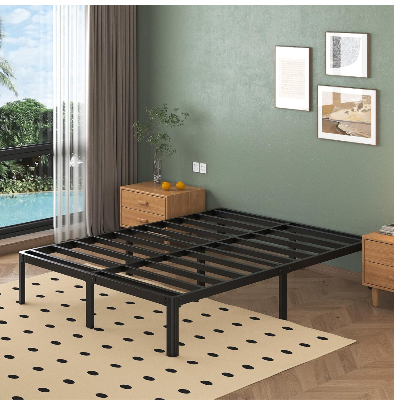 4ft6 Double Bed Frame 30.5 cm High with Rounded Corner Legs, Heavy Duty Metal Bed Frame