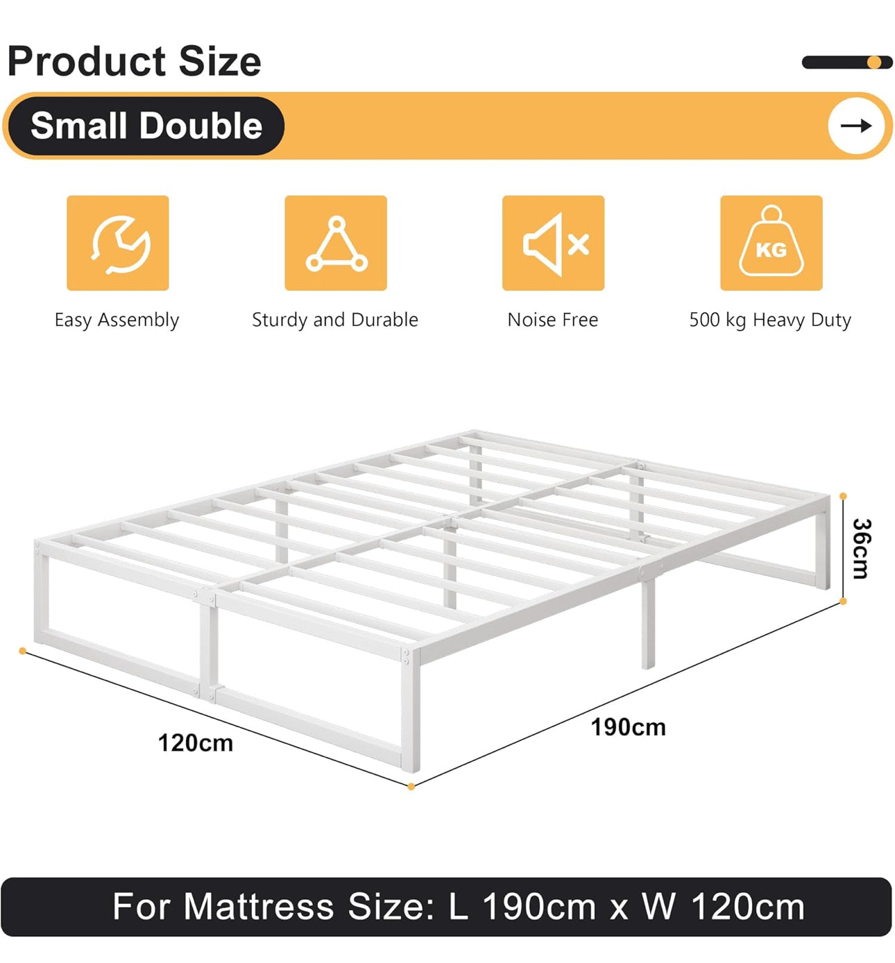 Small Double Bed Frame 120x190 cm Metal Platform Bed
