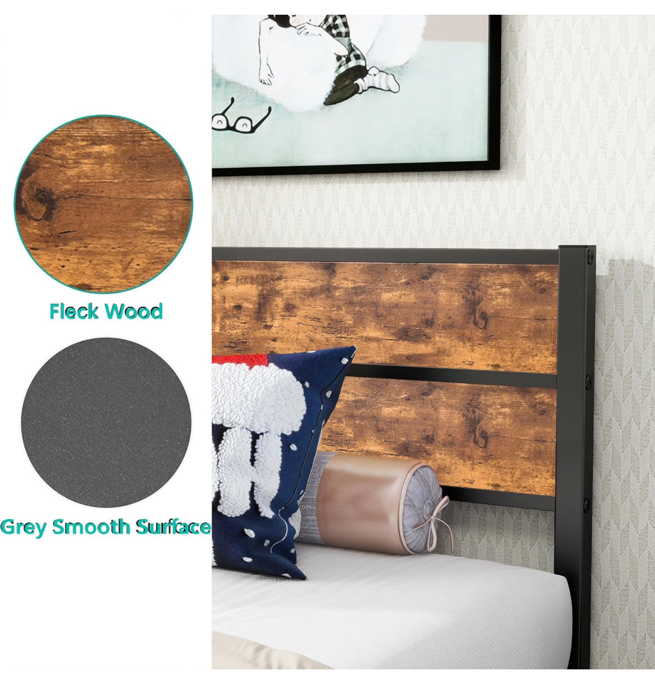 Single Bed Frames with Wood Headboard