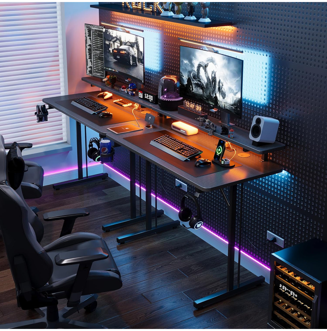 Gaming Desk with LED & Power Outlets, 100 x 50 cm