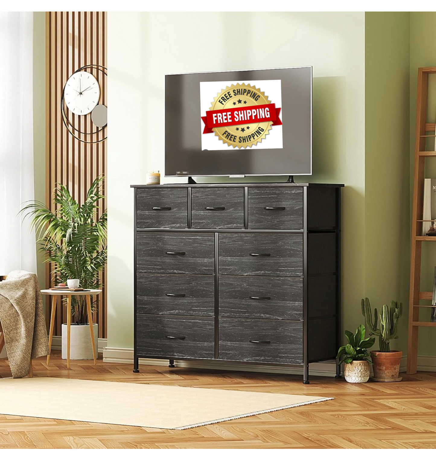 Chest of Drawers,Dresser for Bedroom with 9 Drawers,Fabric Dresser with Wood Top and Handles Metal Frame, Easy to Assemble, for Bedroom, Living room, Charcoal Black