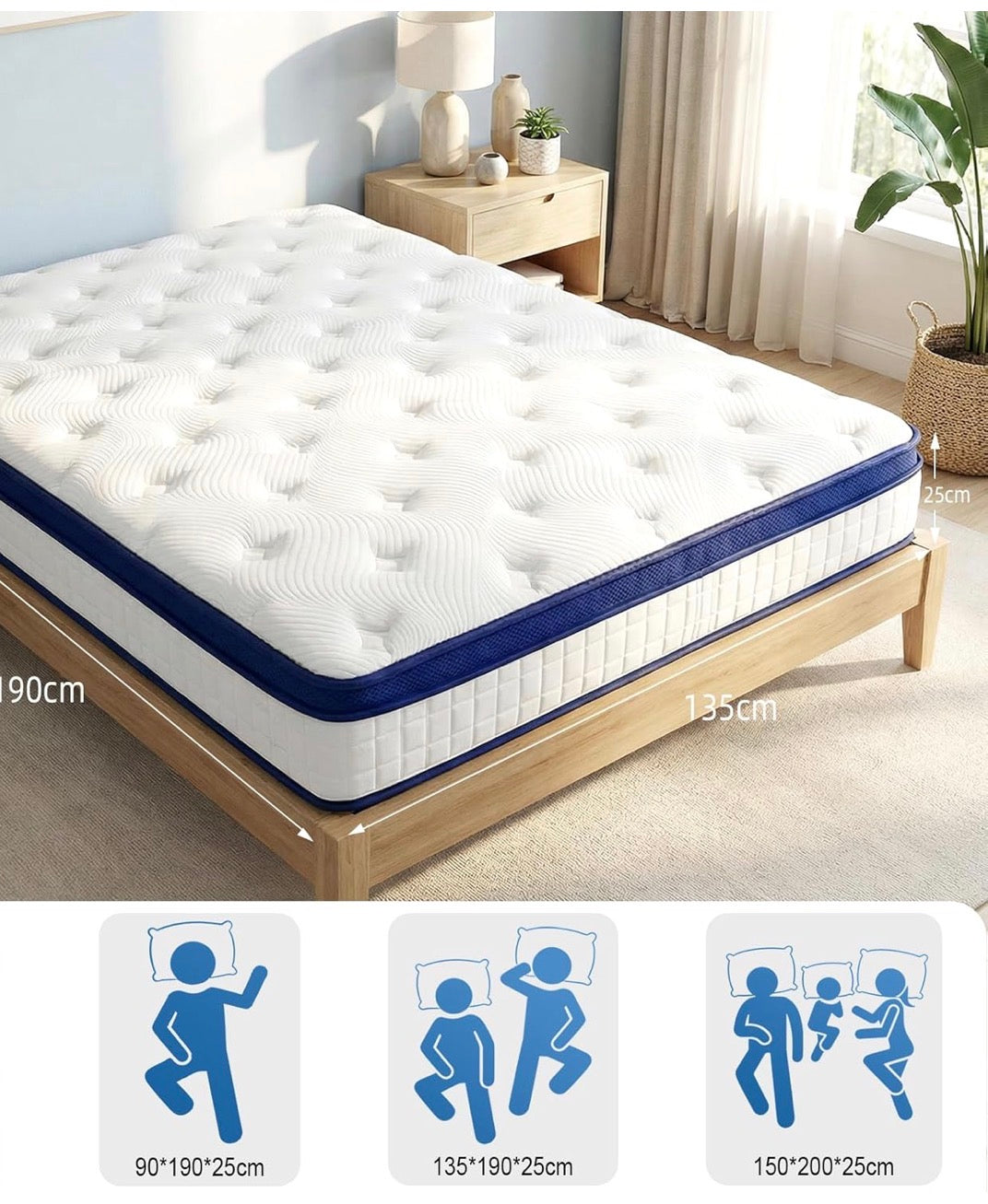 Double Mattresses - 4FT6, 10 Inch Memory Foam with Pocket Spring Hybrid
