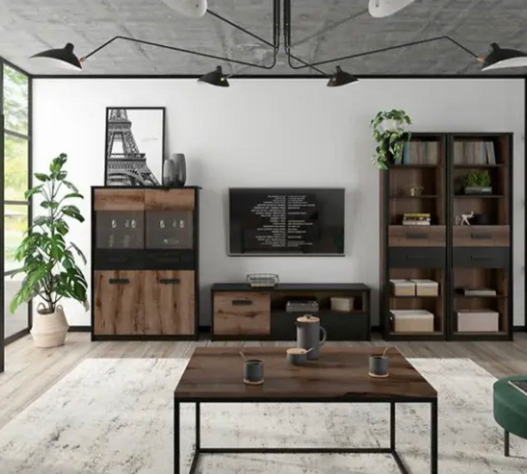 Double Wardrobe with Drawer Hanging Rail 2 Door Storage Unit Oak/Black Effect