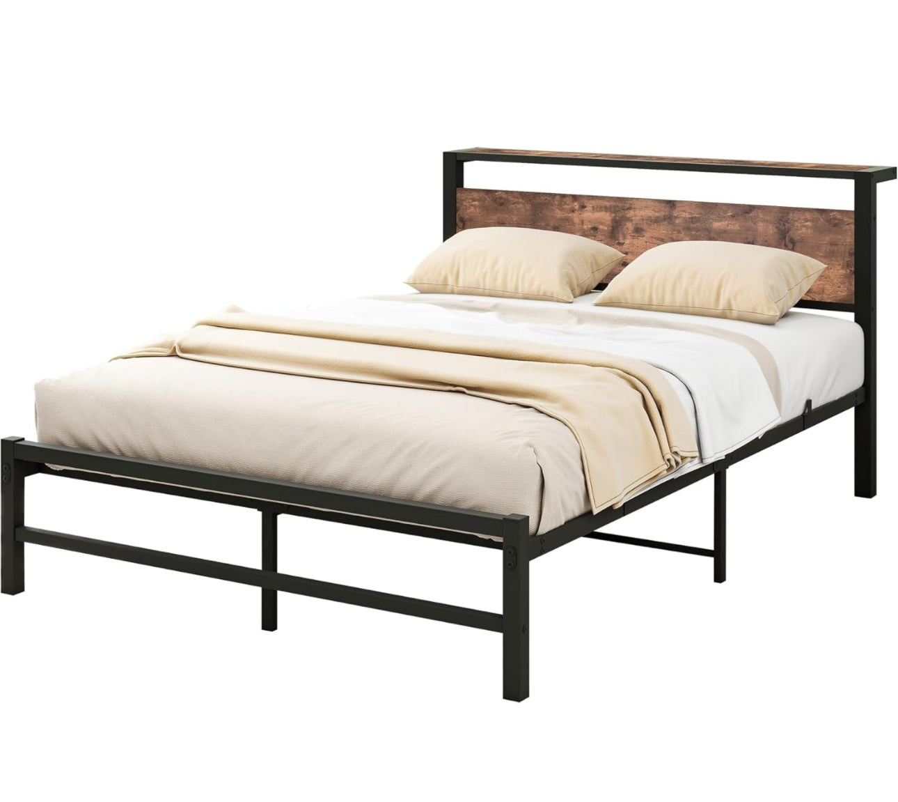 Double Bed Frame with Wood Storage Headboard