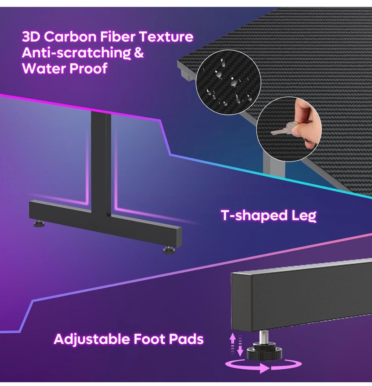 Gaming Desk 106.6 CM LED Computer Desk with Monitor Stand Gamer Workstation with Cup Holder & Headset Hooks for Home Office Bedroom Small Space