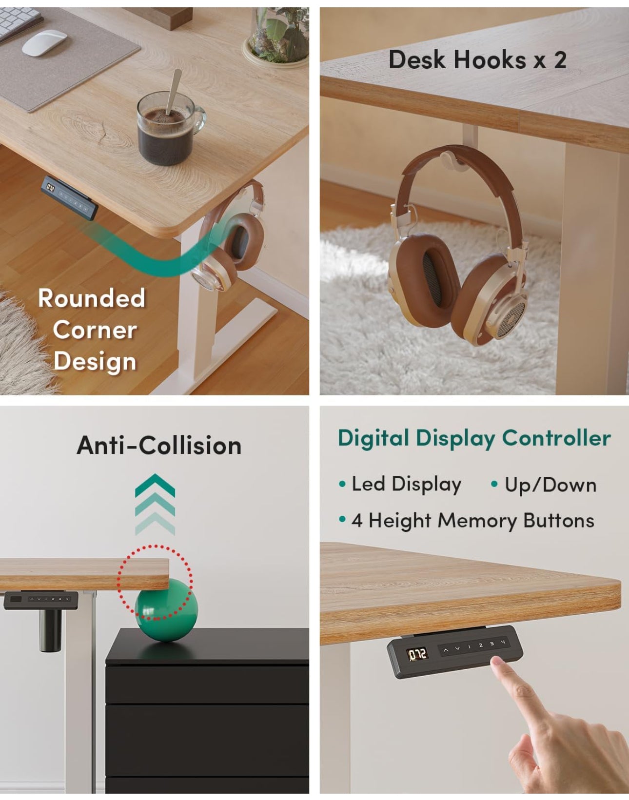 Electric Height Adjustable Standing Desk with digital display control panel, 60x100cm