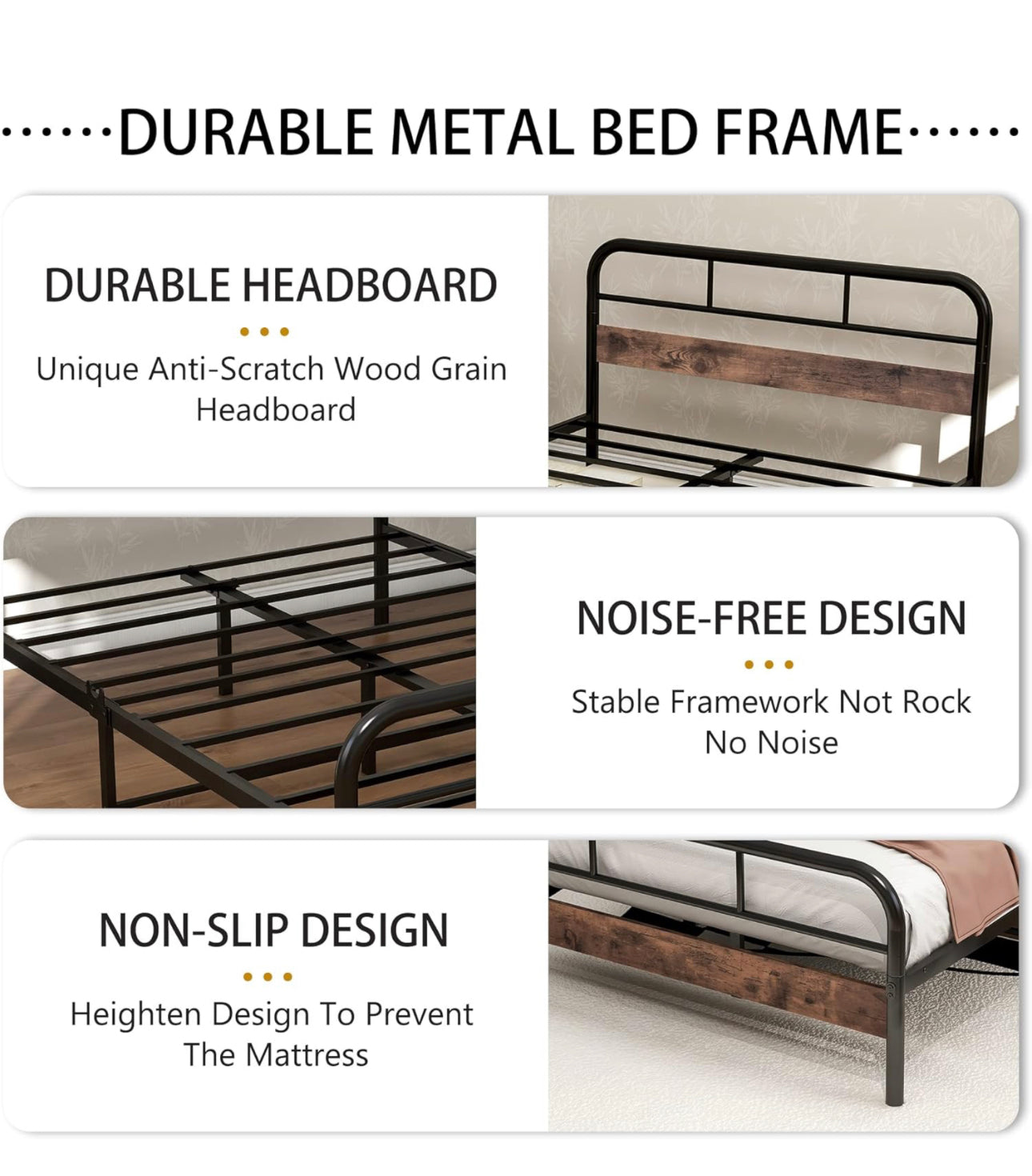 4ft Double Bed Frame with Wooden Headboard