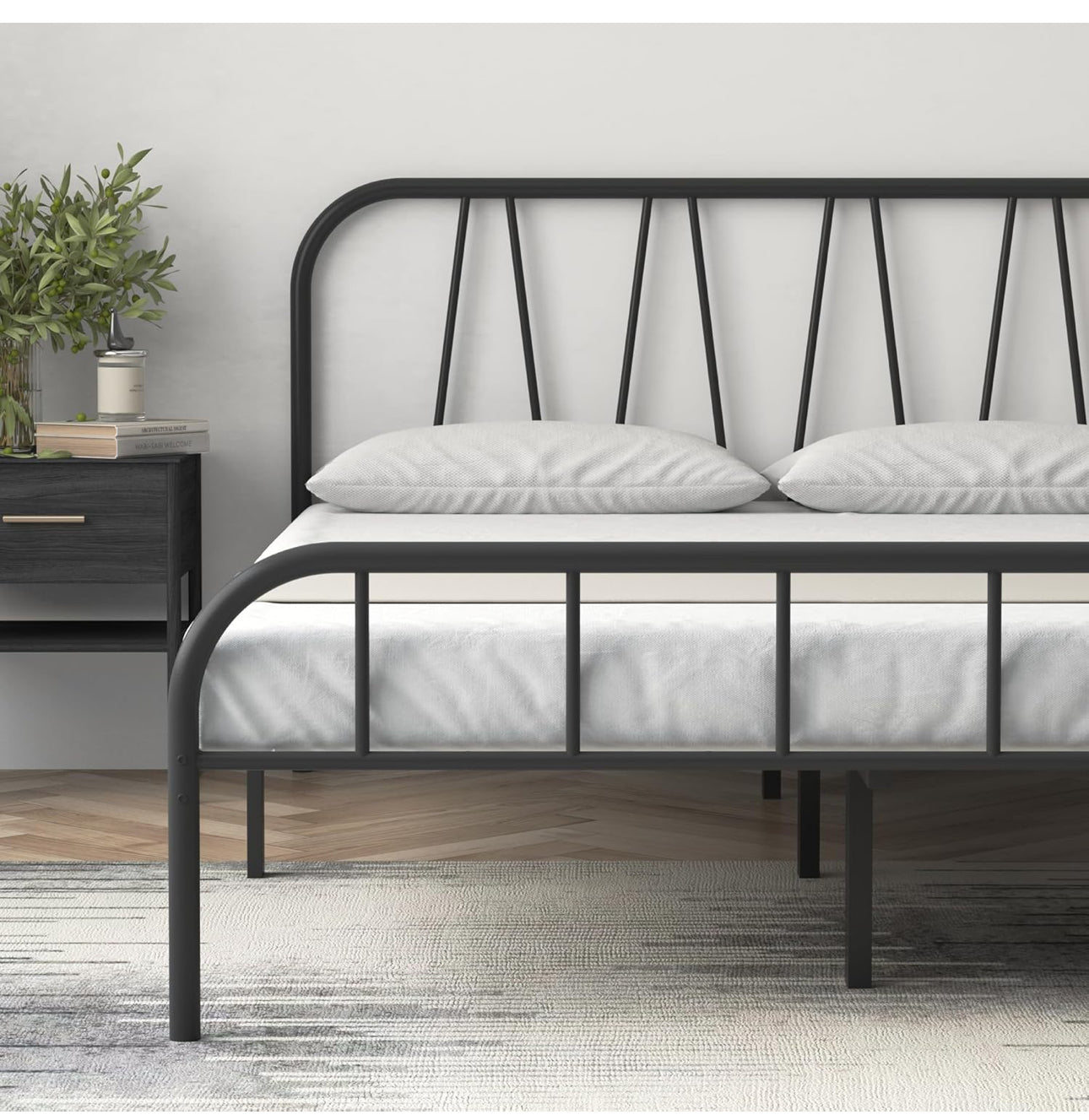 Double Bed Frame, Solid Metal Bed Frame, Modern Platform Bed with High Headboard & Footboard