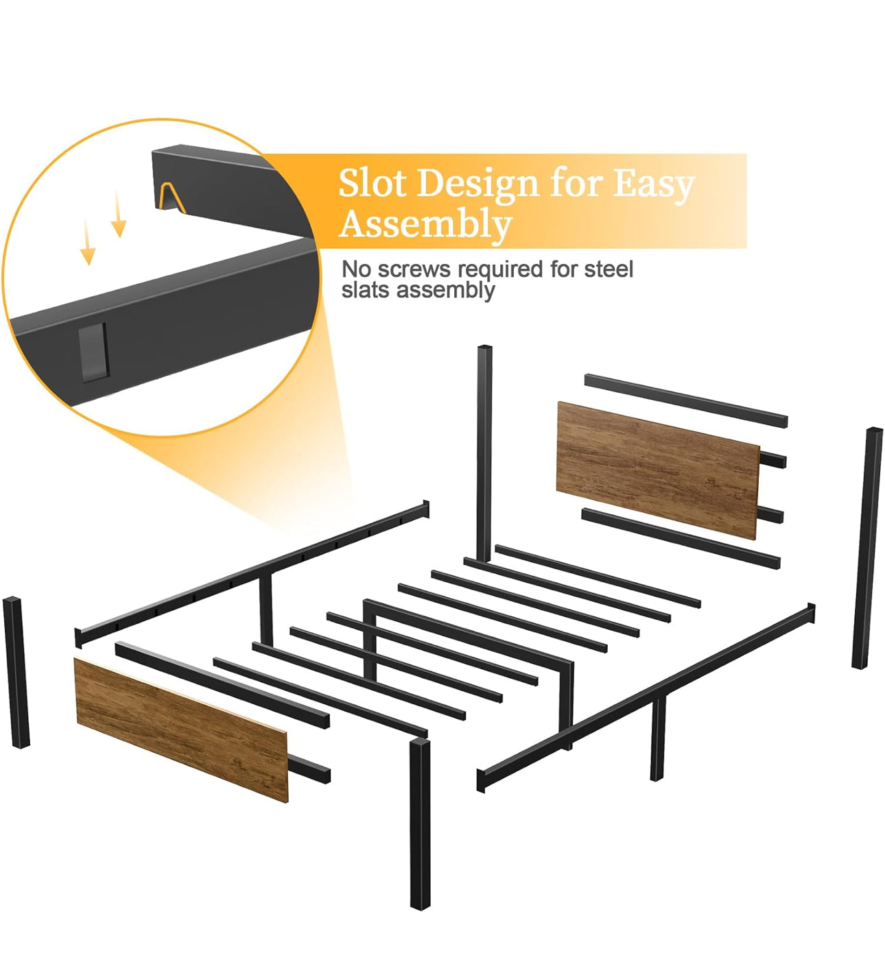 Single Bed Frames with Wood Headboard