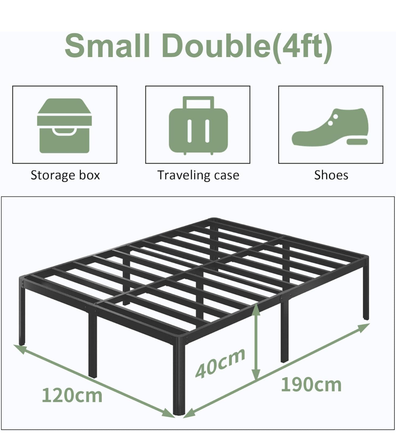 Small Double Bed Frame 4ft with Rounded Corner Legs, 41 cm
