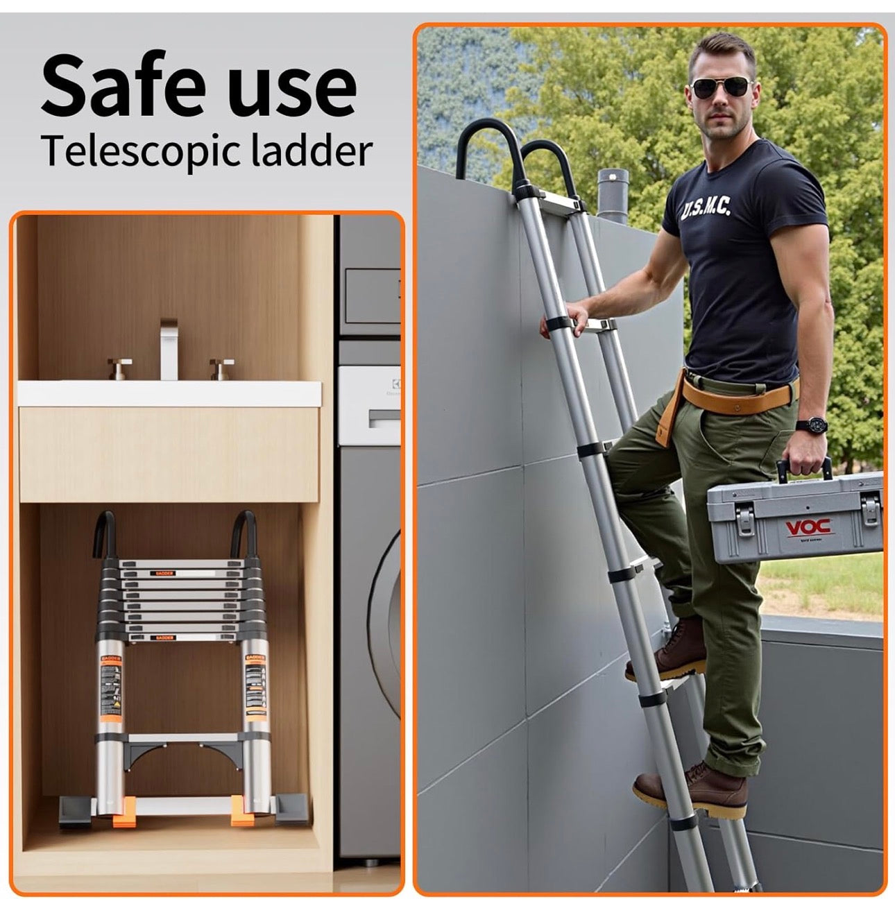 Ladder with Non-Slip Feet,4.1M/13.5FT Aluminium Extension Loft Ladder with Stabilizer Bar