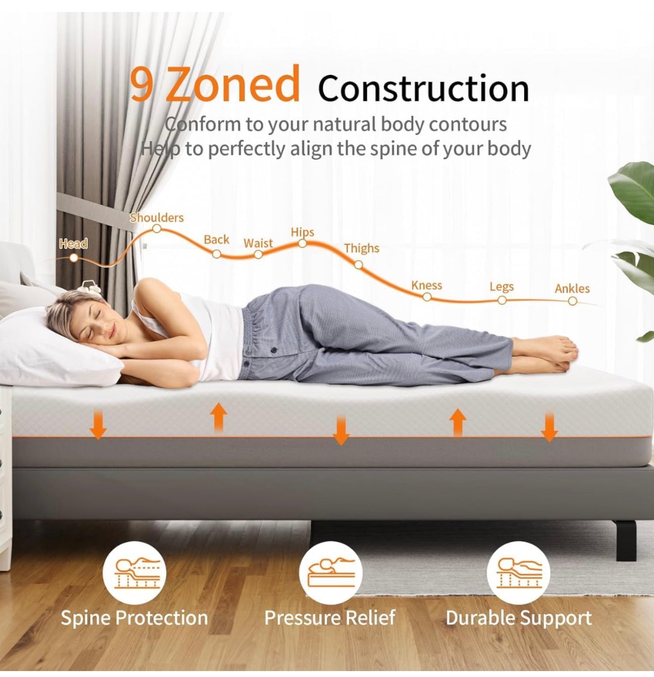 Memory Foam Mattress, 4FT6 Double Mattress, Medium Firm, Soft Skin-friendly Fabric, for Breathable Comfort Sleep, Back Pain Support (135x190x20cm)
