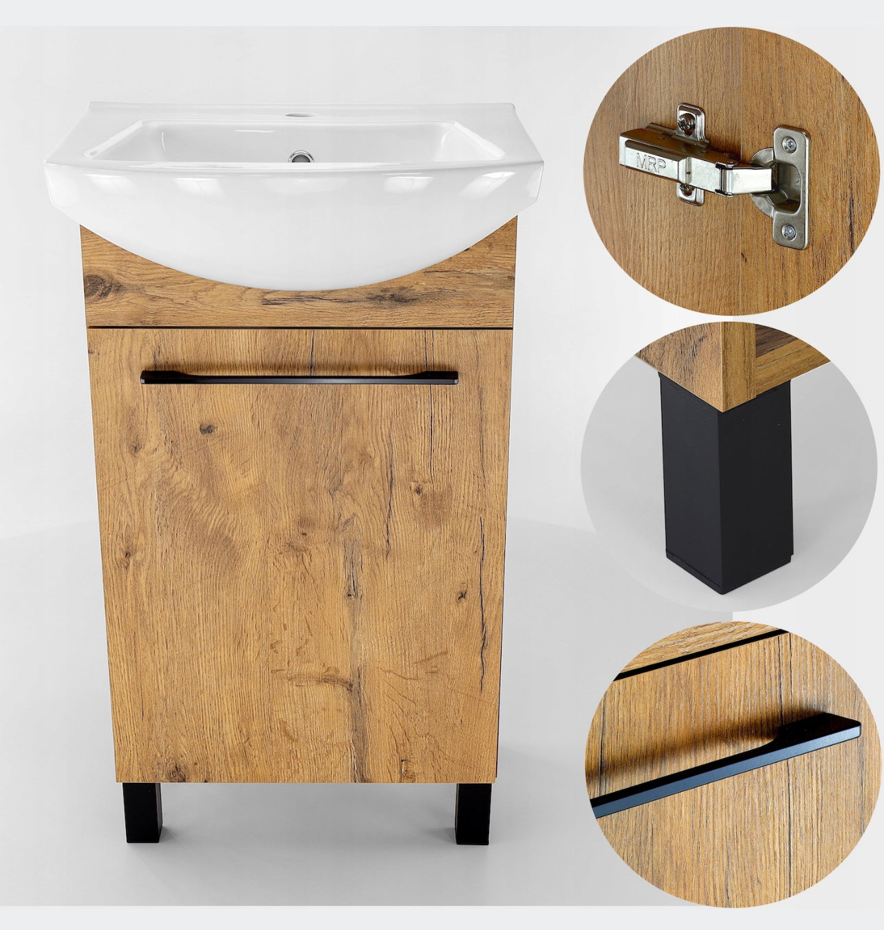 A solid bathroom cabinet with a 50cm washbasin
