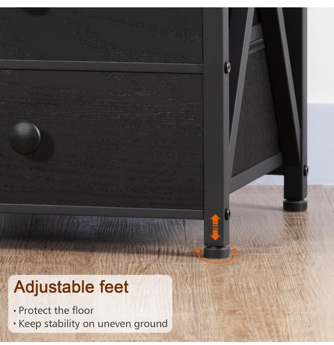 Bedside Table Set of 2 with Charging Station Black