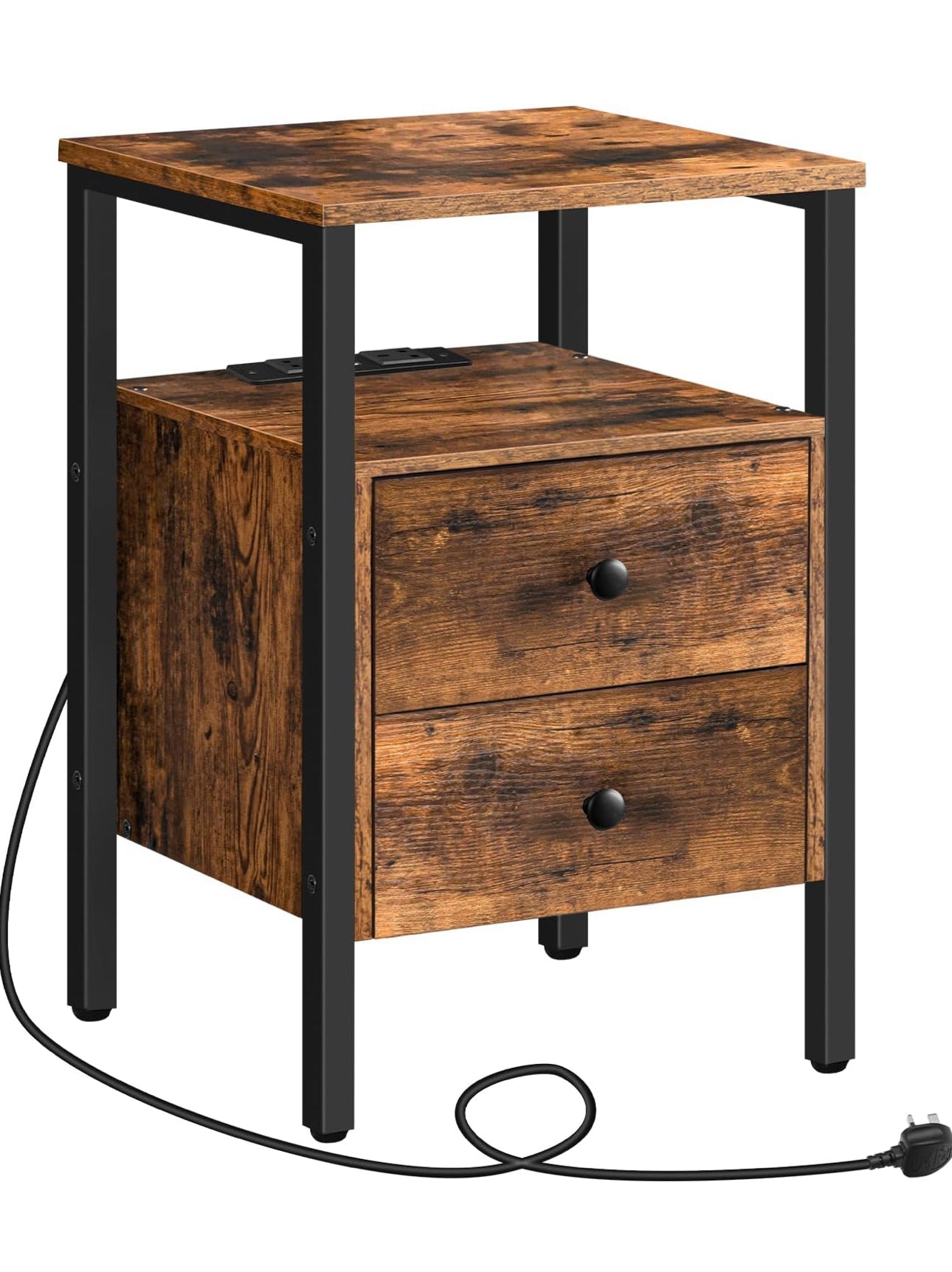 2 Bedside Table, Side Table with Charging Station