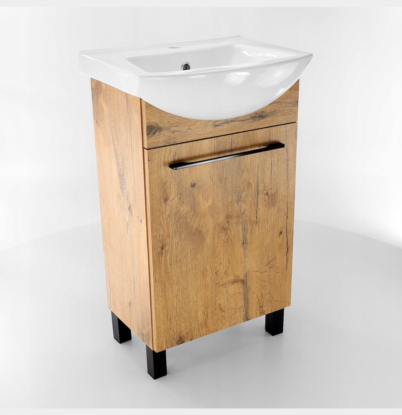 A solid bathroom cabinet with a 50cm washbasin