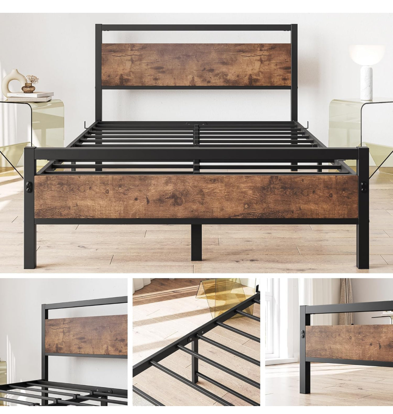 4ft6 Double Bed Frames with Wood Headboard