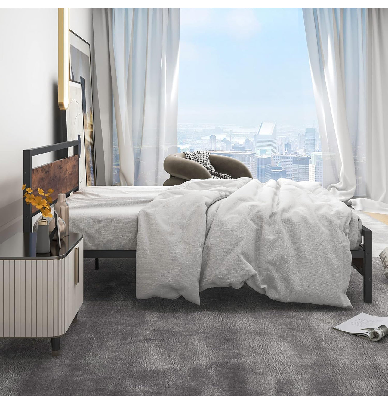 Double Bed Frames with Wood Headboard