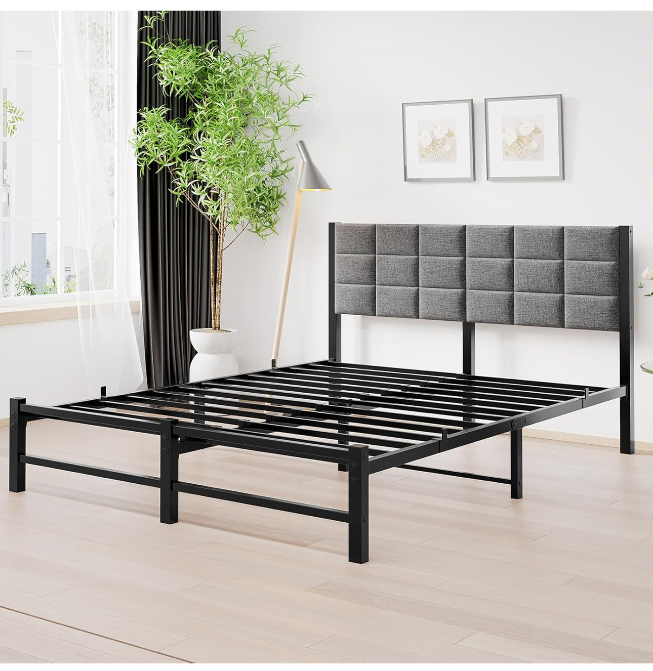 5ft King Size Bed Frame with Headboard,Upholstered Platform Bed Frame King Size