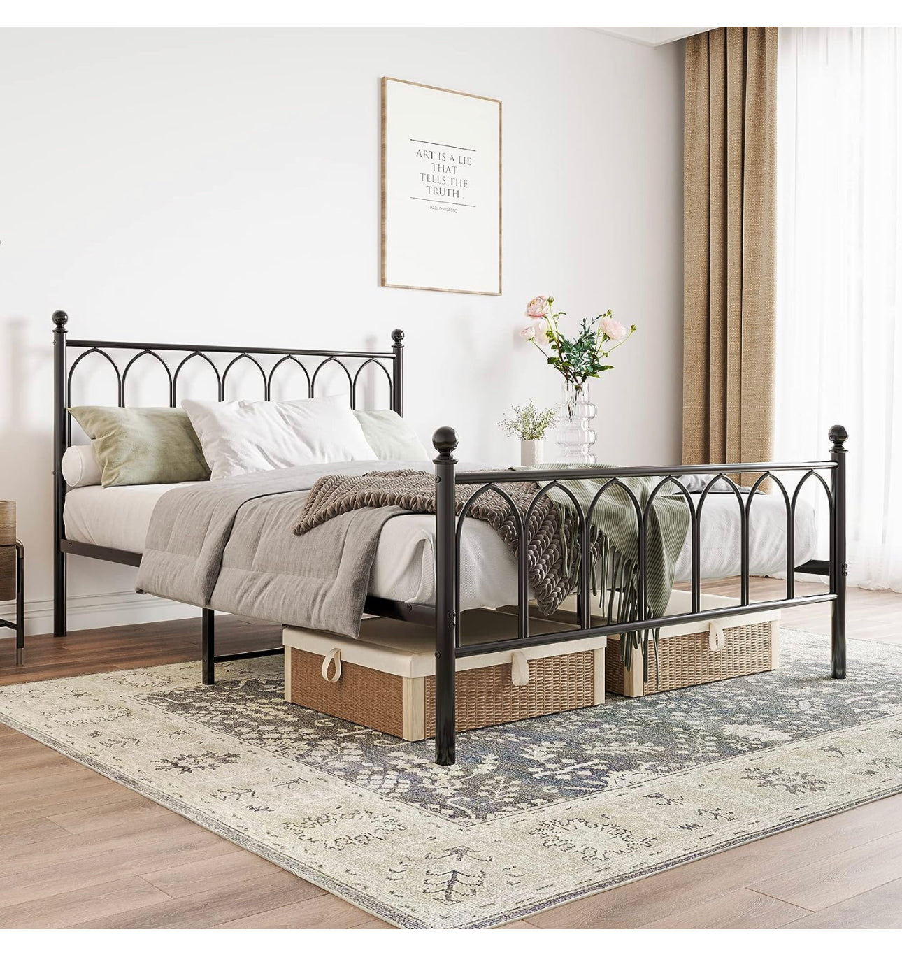 Double Metal Bed Frame Modern Style with Headboard
