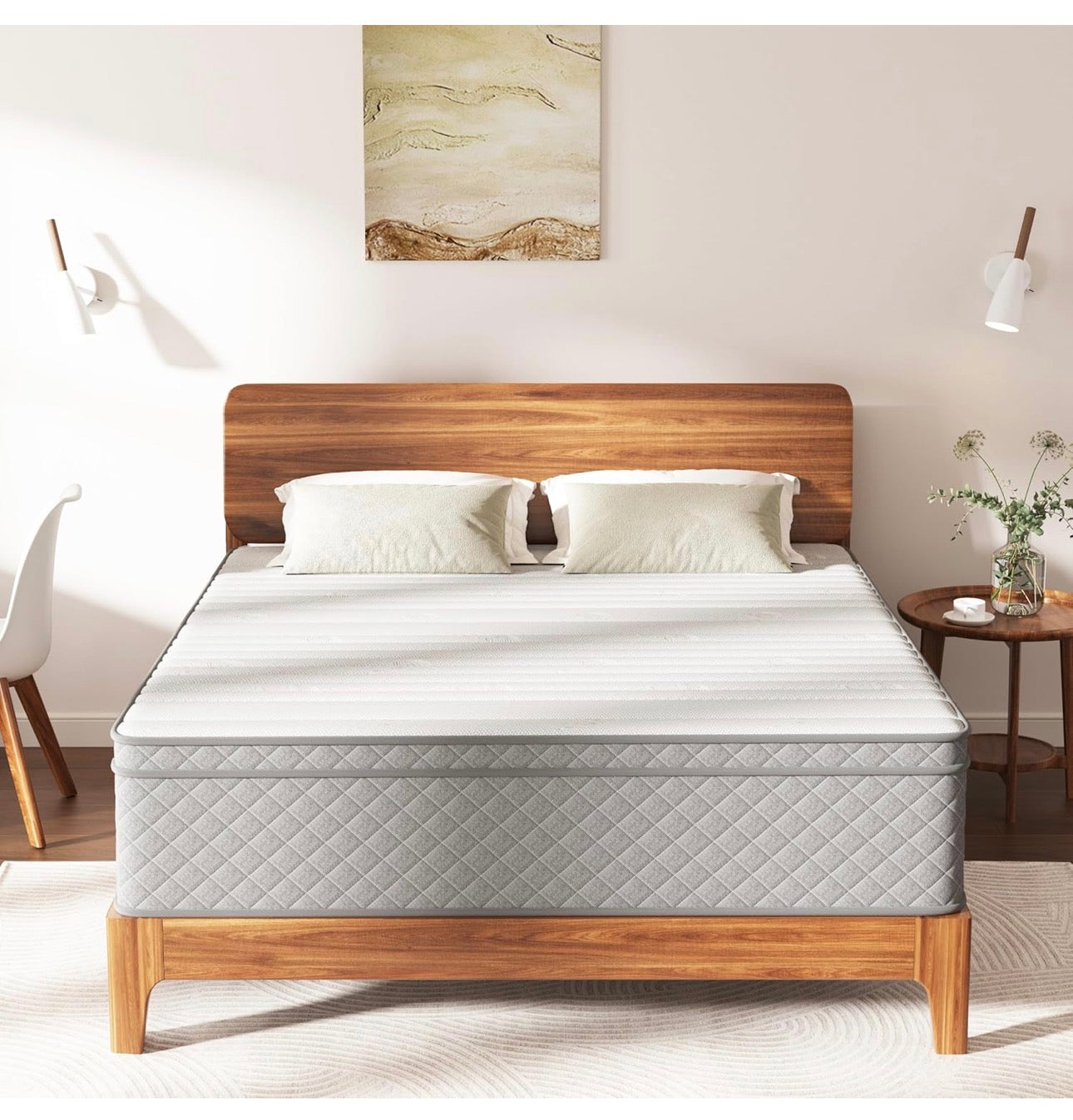 12 Inch Double Mattress, 7-Zone Hybrid Double Bed Mattresses, Memory Foam Mattress with Pocket Sprung