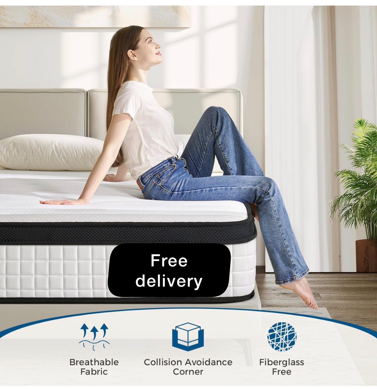 Double Memory Foam Sprung Mattress 10.6 Inch,4FT6 Spring Mattress with Innovative Memory Foam