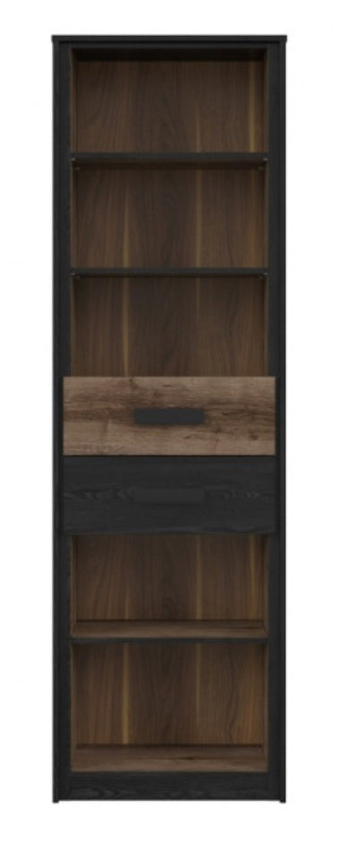Bookcase Tall Slim Shelf Unit with Drawers Storage Display Shelving Cabinet Oak/Black Effect