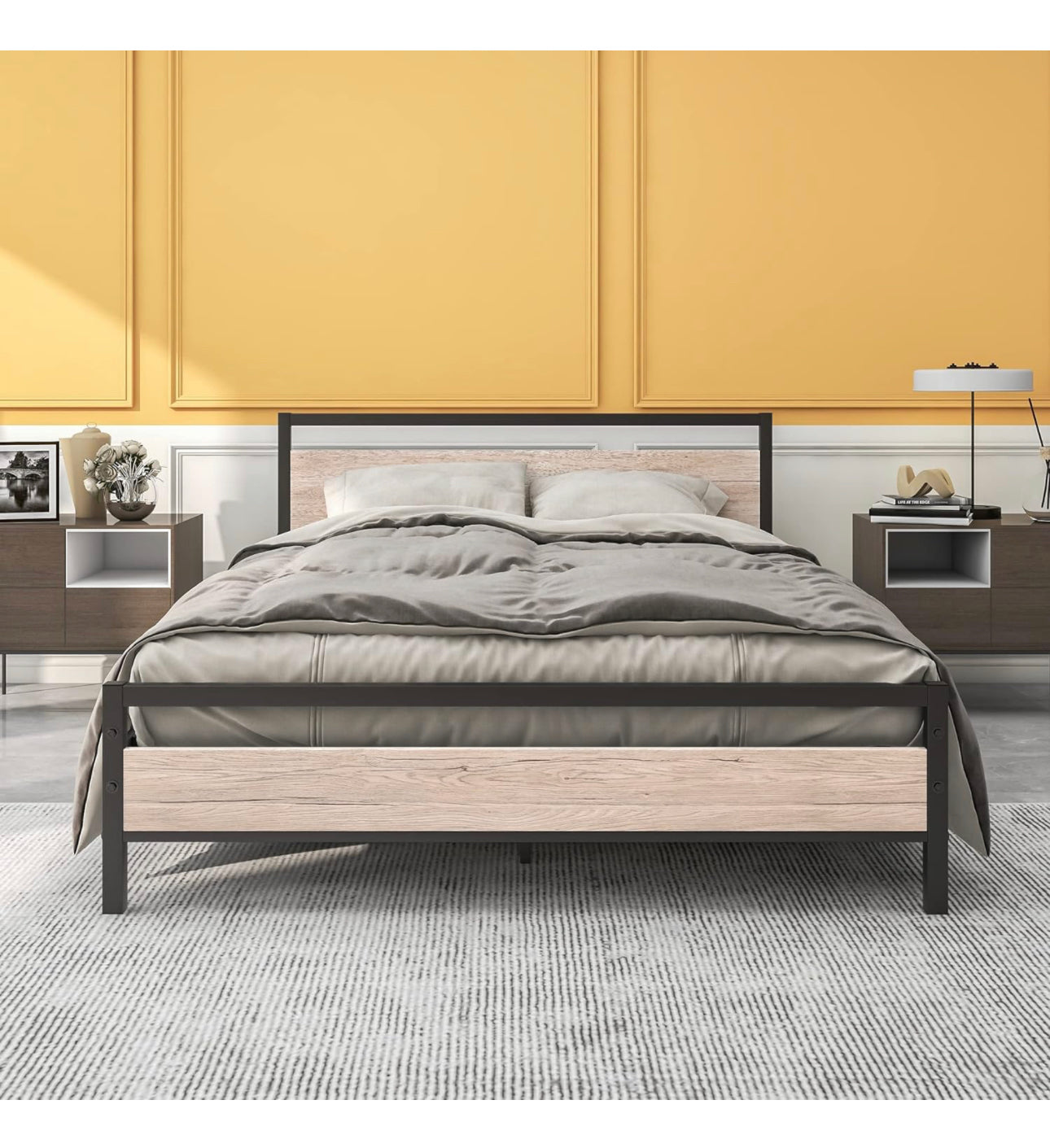5ft King Size Bed Frame With Wood Headboard