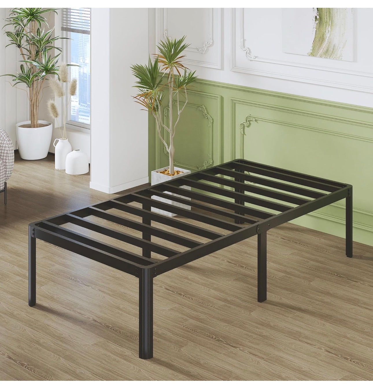 Teen 3ft High Single Bed Frames with Rounded Corner Legs, Heavy Duty White Metal Bed Frame Single with Steel Slats Support, Single Bed 46 cm High, Noise Free, Easy Assembly