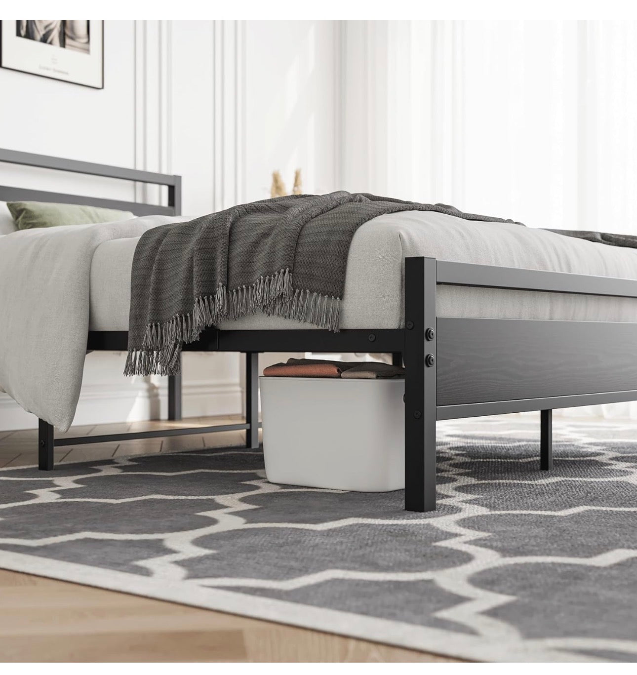 4ft6 Double Bed Frames with Wooden Headboard