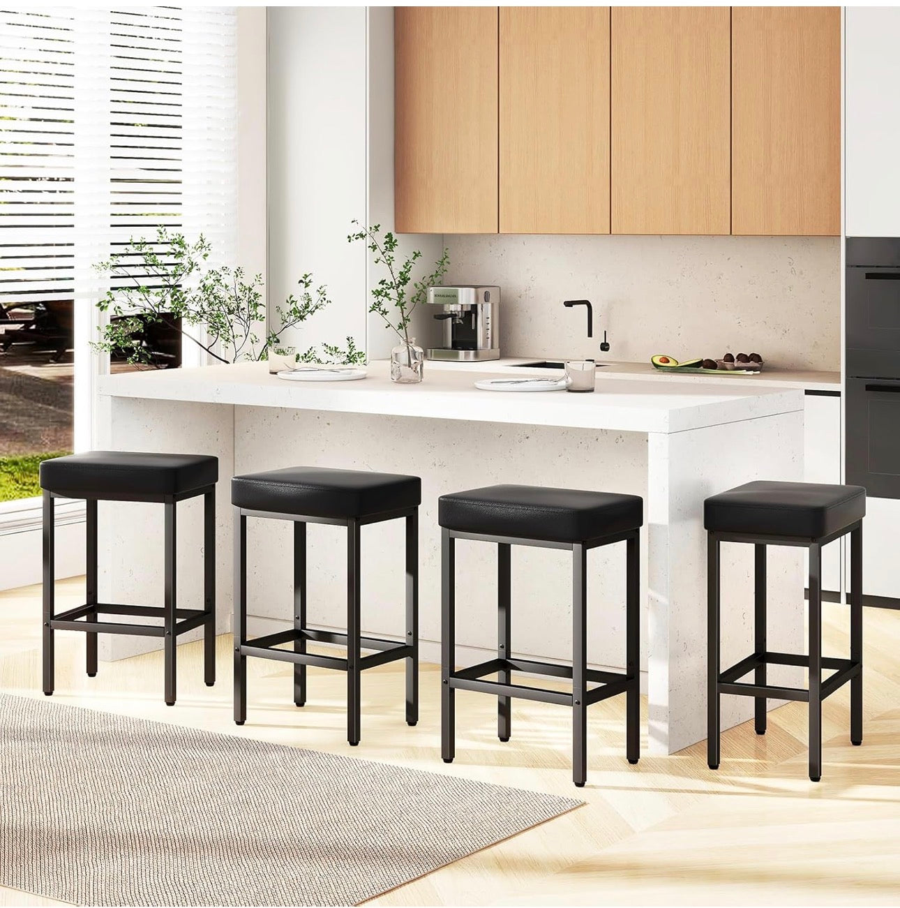 66 cm Bar Stools Set of 4, Black Breakfast Barstools