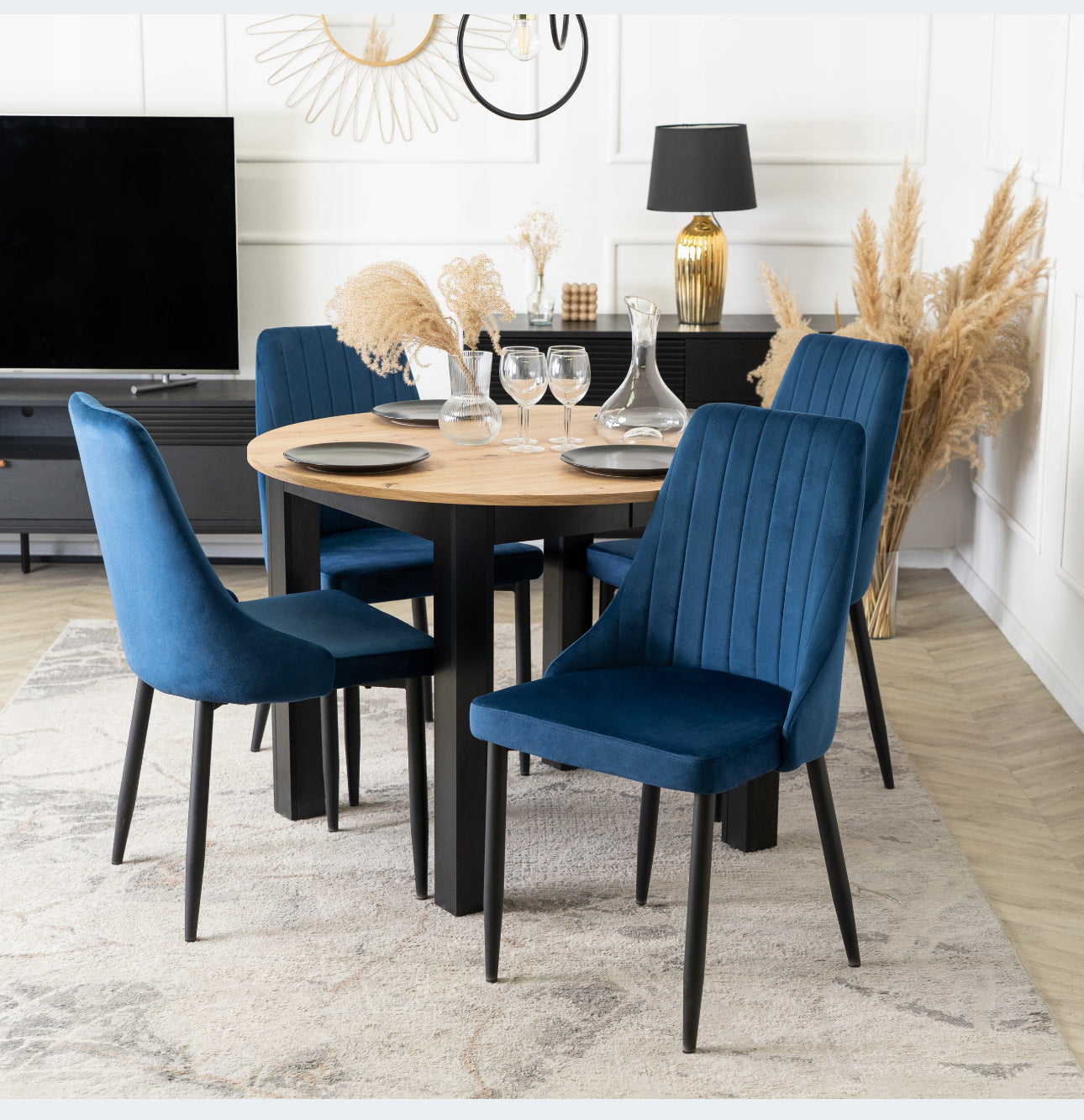 Set of 4 Upholstered Chairs Velour Blue