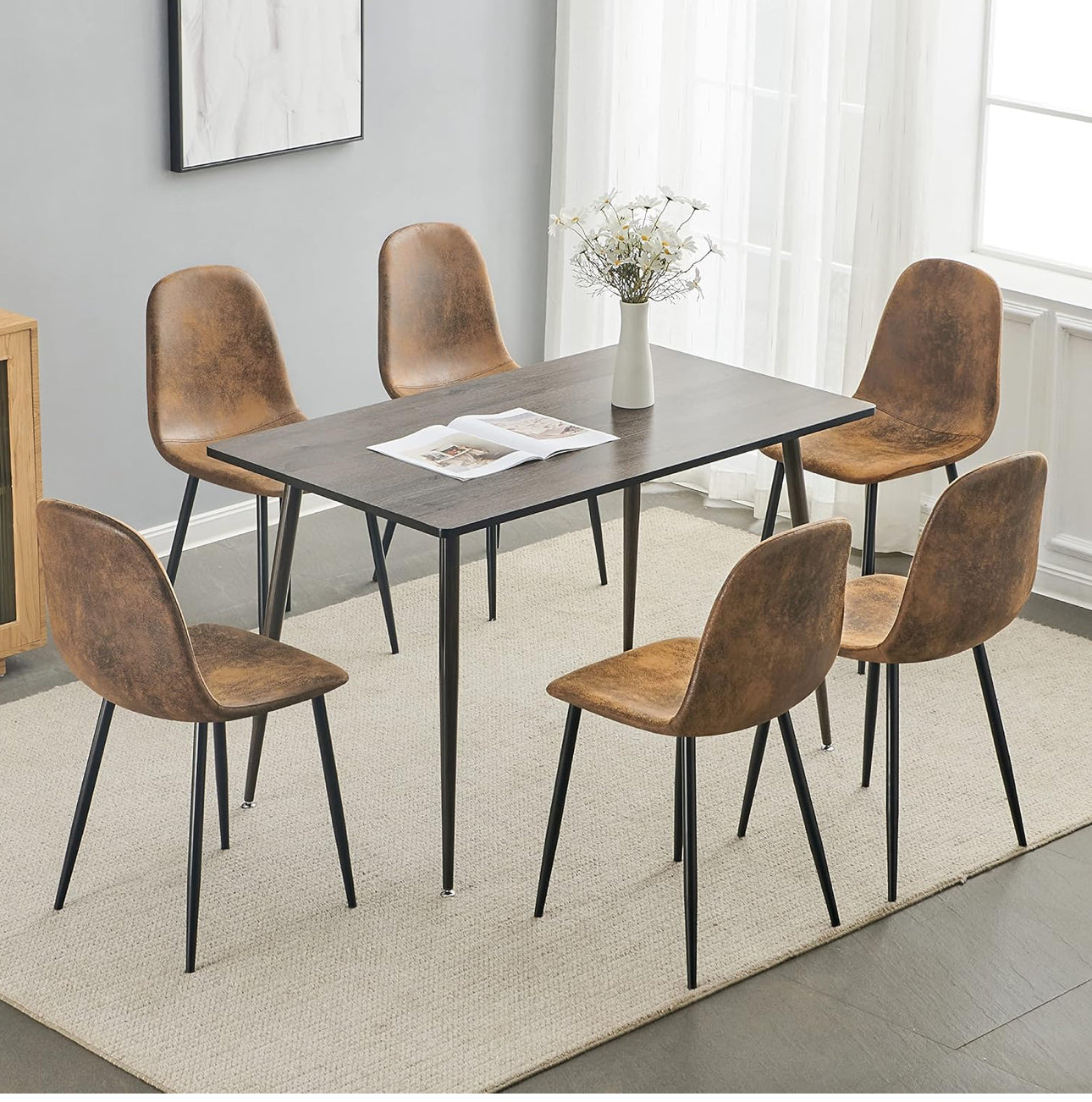 Set of 6 Suede Dining Chairs Soft Chairs Upholster