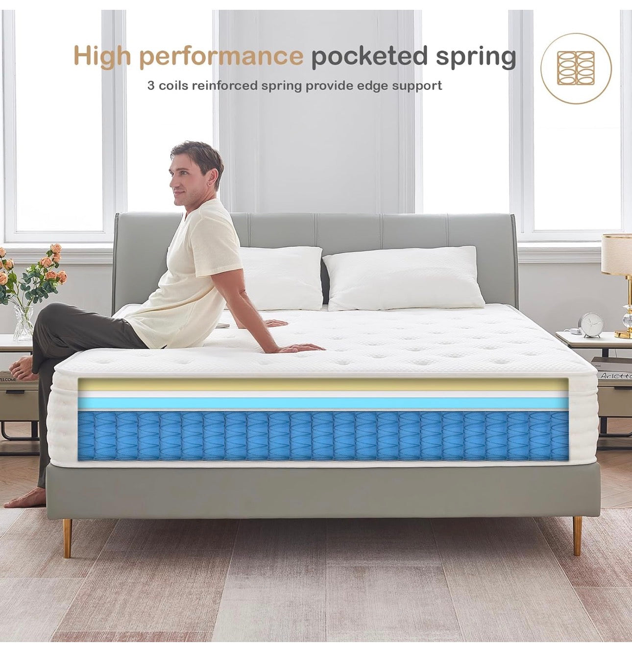 Double Mattress,10.2 INCH Hybrid Memory Foam and Individually Pocket Spring,4FT6 Double Bed Mattress Medium Firm,Ergonomic Pressure Reducing,Improve Sleeping(135x190x26cm)