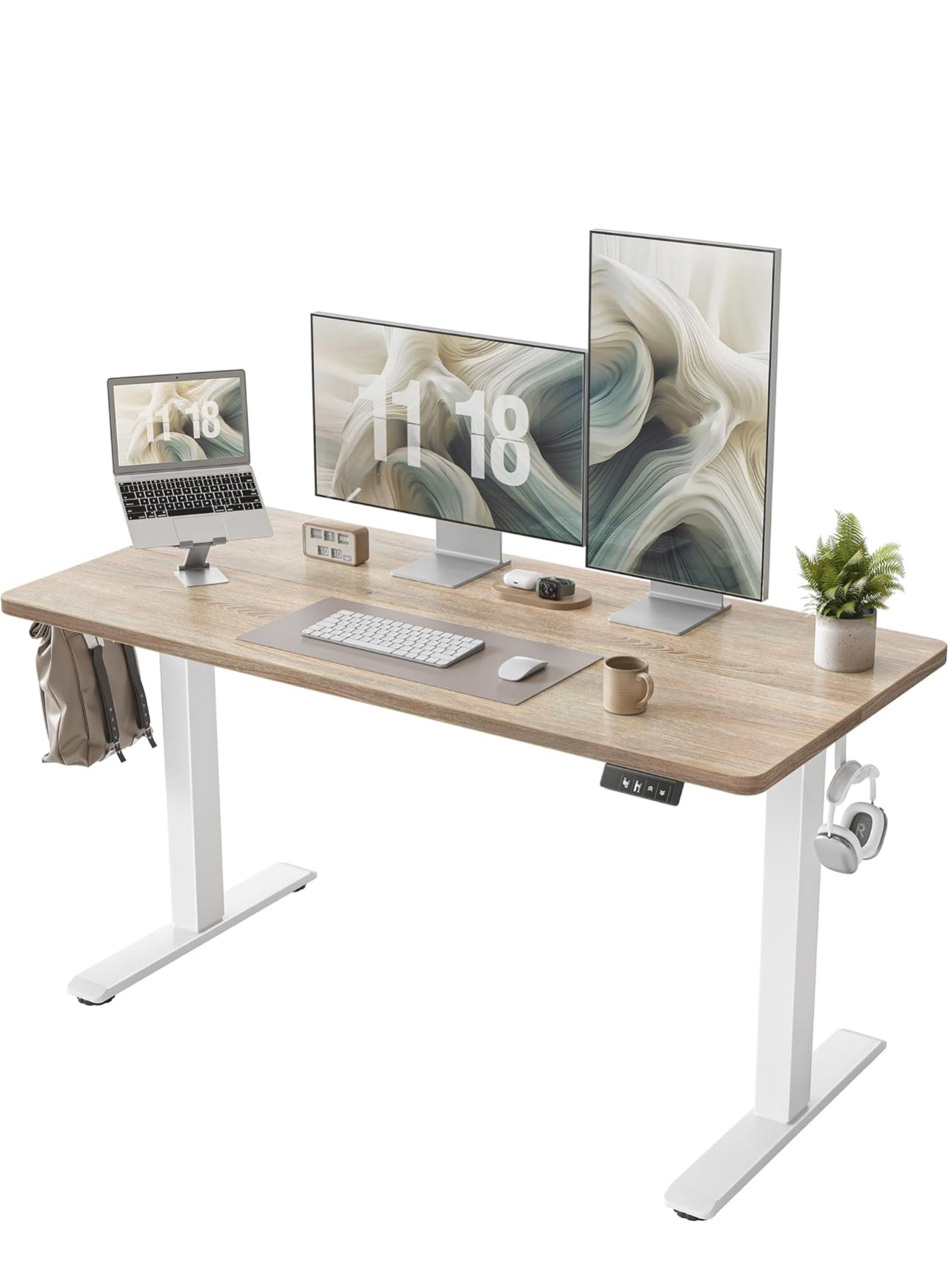 Height Adjustable Electric Standing Desk - 140x60 cm Stand Up Table Desk Thick Splice Board