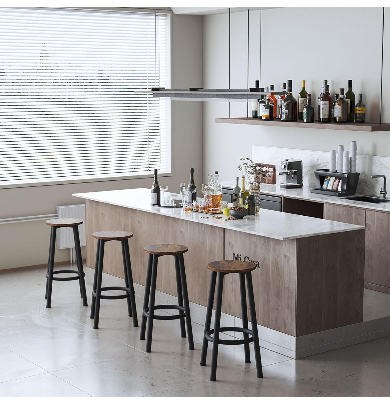Bar Stools Set of 2, 64CM Kitchen Breakfast Bar Stools