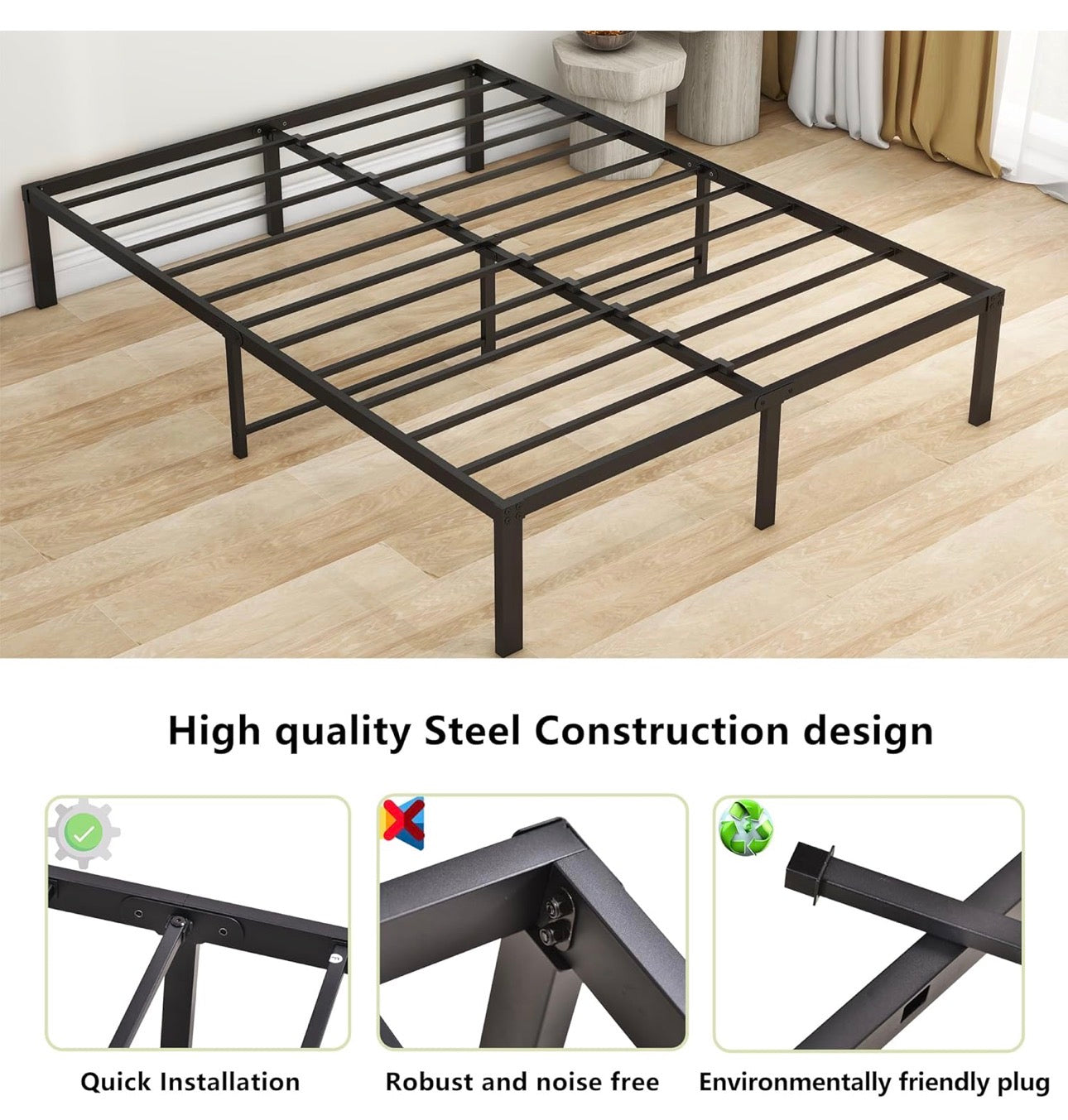 King Size Bed Frame, 36cm High Metal Platform Bed Frames Kingsize with Storage Under Bed